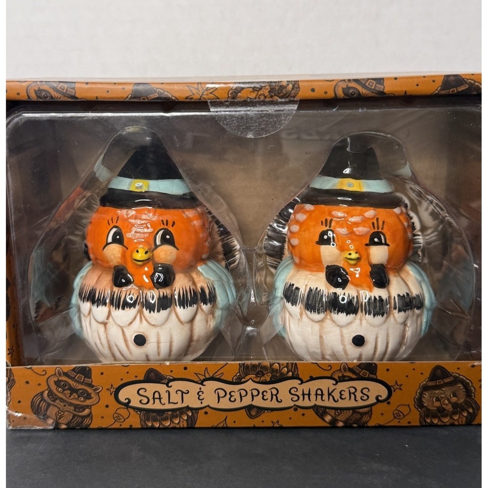 Johanna Parker Turkey Salt & Pepper Shakers Set Thanksgiving/Autumn/Fall NIB